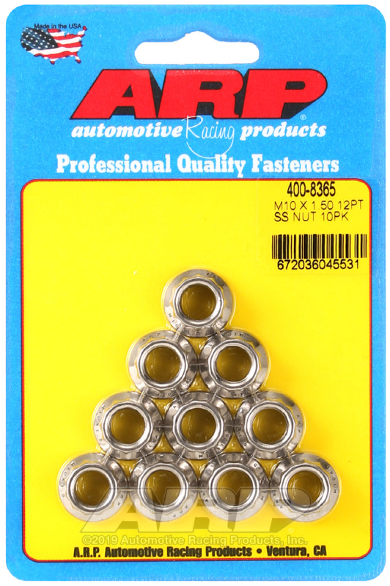 ARP M10 x 1.50 (M12 WR) SS 12pt Nut Kit (Set of 10) Hardware Kits - Other ARP