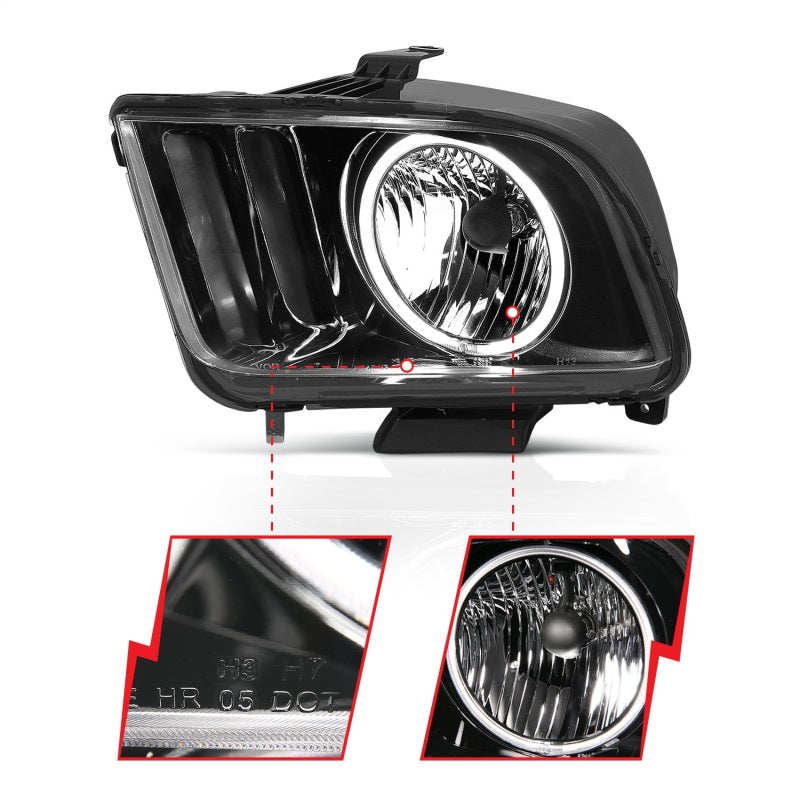 ANZO 2005-2009 Ford Mustang Crystal Headlights w/ Halo Black (CCFL) Headlights ANZO