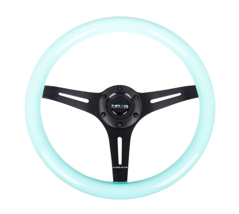 NRG Classic Wood Grain Steering Wheel (350mm) Minty Fresh Color Grip w/Black 3-Spoke Center Steering Wheels NRG