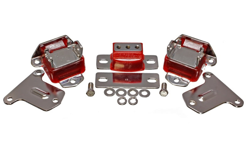 Energy Suspension 69-71 Camaro / 70-73 Monte Carlo Red Motor and Transmission Mounts; Chrome Finish Bushing Kits Energy Suspension