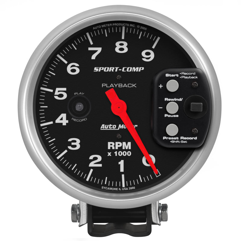Autometer Sport-Comp 5 inch 9000 RPM Pedestal Mount Tachometer w/ RPM Playback Gauges AutoMeter