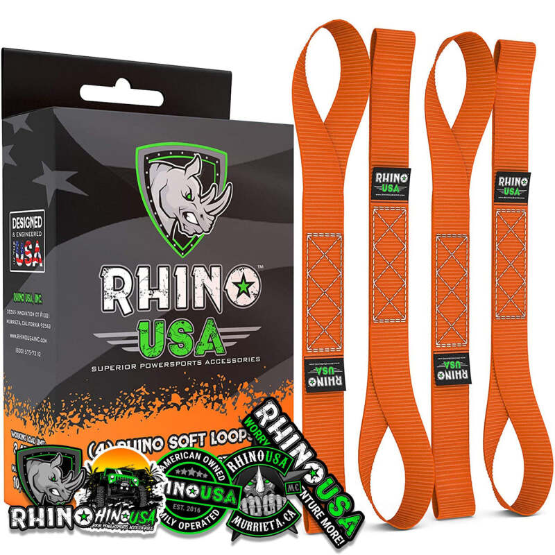 Rhino USA Soft Loops Motorcycle Tie-Down Set 4-Pack Orange Cargo Tie-Downs Rhino USA
