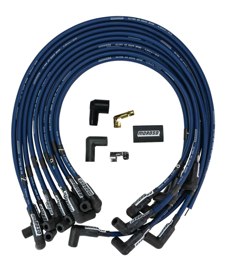 Moroso Chevrolet Big Block Ignition Wire Set - Ultra 40 - Unsleeved - HEI - Crab Cap - Blue Spark Plug Wire Sets Moroso