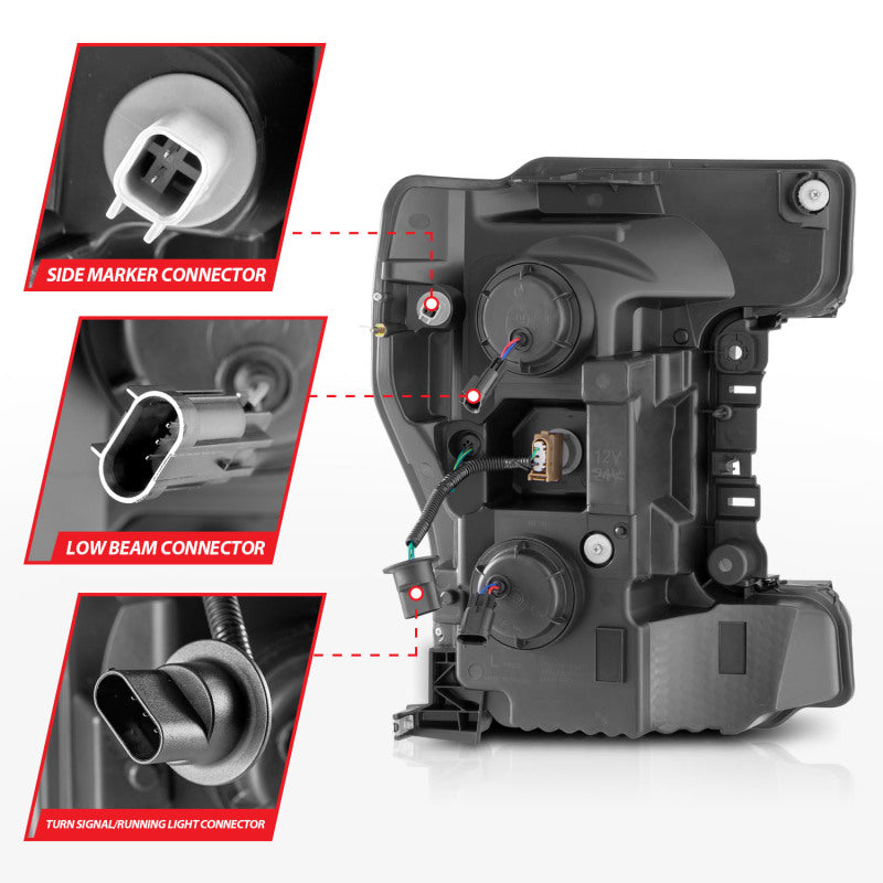 ANZO 17-19 Ford F-250/350/450 SD (w/o Factory LED HL) LED Proj Headlights w/Light Bar Switchback Chr Headlights ANZO