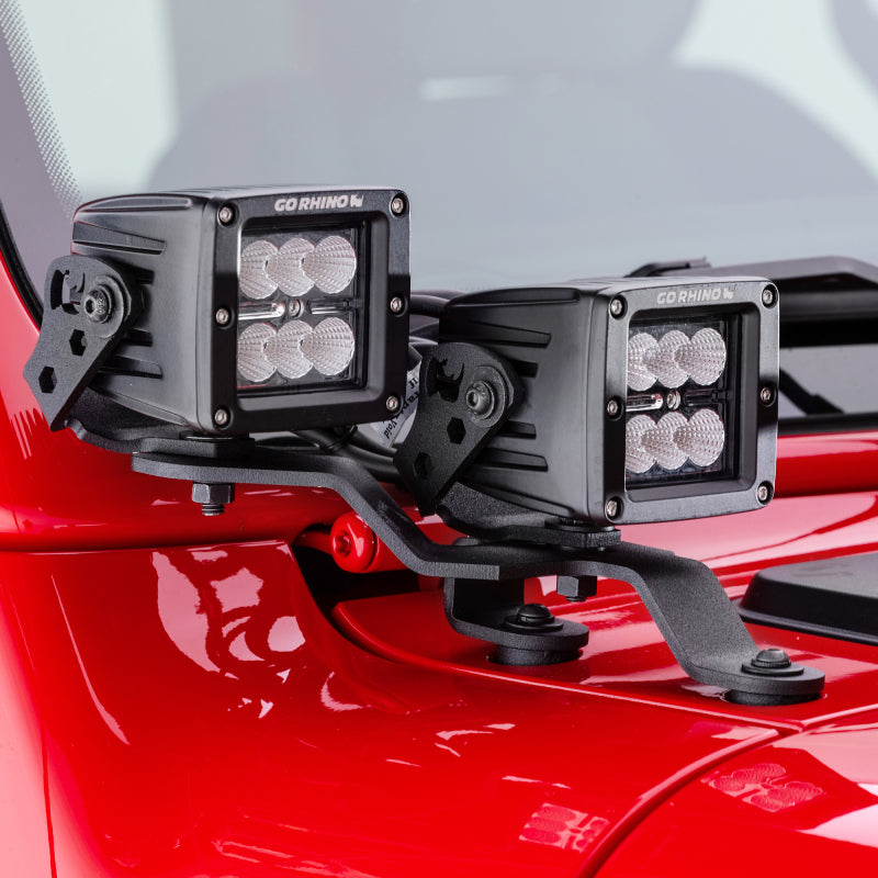 Go Rhino 18-20 Jeep Wrangler JL/JLU/Gladiator JT Light Mount - Two 3in Cubes Offset Light Mounts Go Rhino