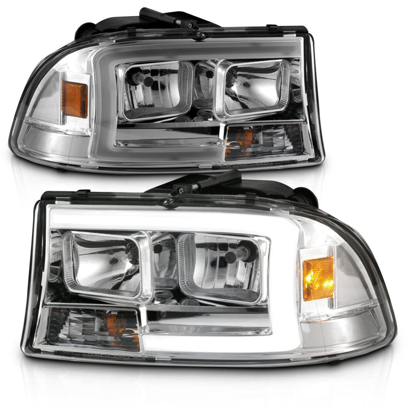 ANZO 97-04 Dodge Dakota/Durango Crystal headlight Set w/ Light Bar Chrome Housing Headlights ANZO