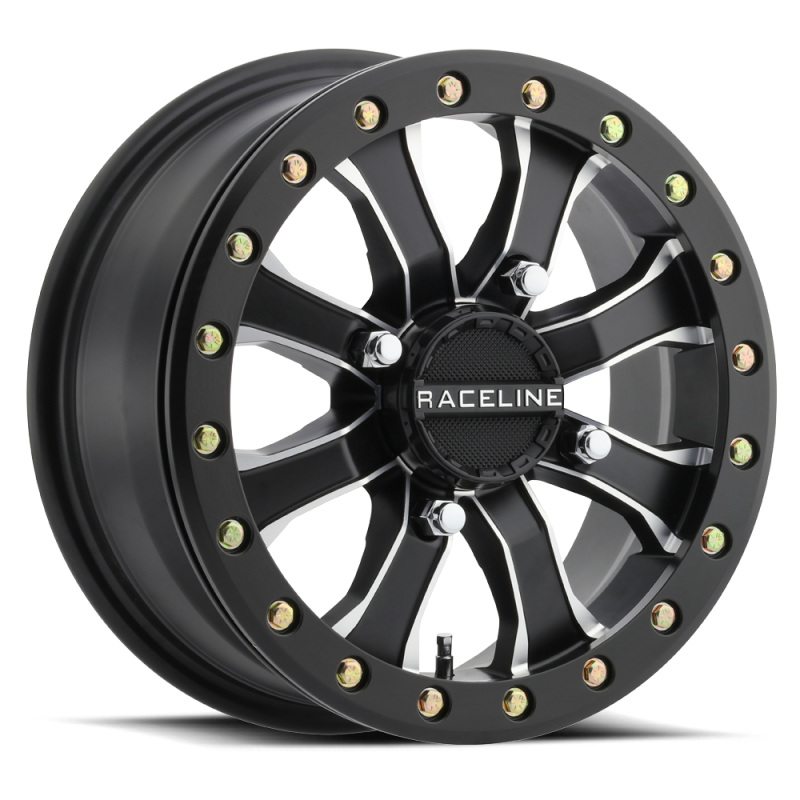 Raceline A71MB Mamba 15x6in / 4x156 BP / 40mm Offset / 132.5mm Bore- Black & Machined Beadlock Wheel Wheels - Cast Raceline