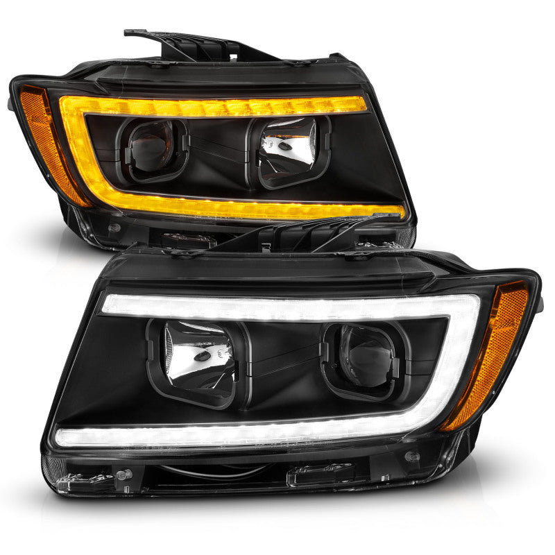 ANZO 11-13 Jeep Grand Cherokee (Factory Halogen Only) Projector Headlights w/Light Bar Swtchbk Black Headlights ANZO