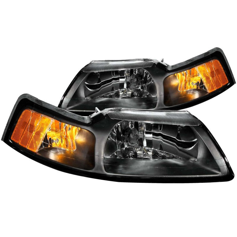 ANZO 1999-2004 Ford Mustang Crystal Headlights Black Headlights ANZO