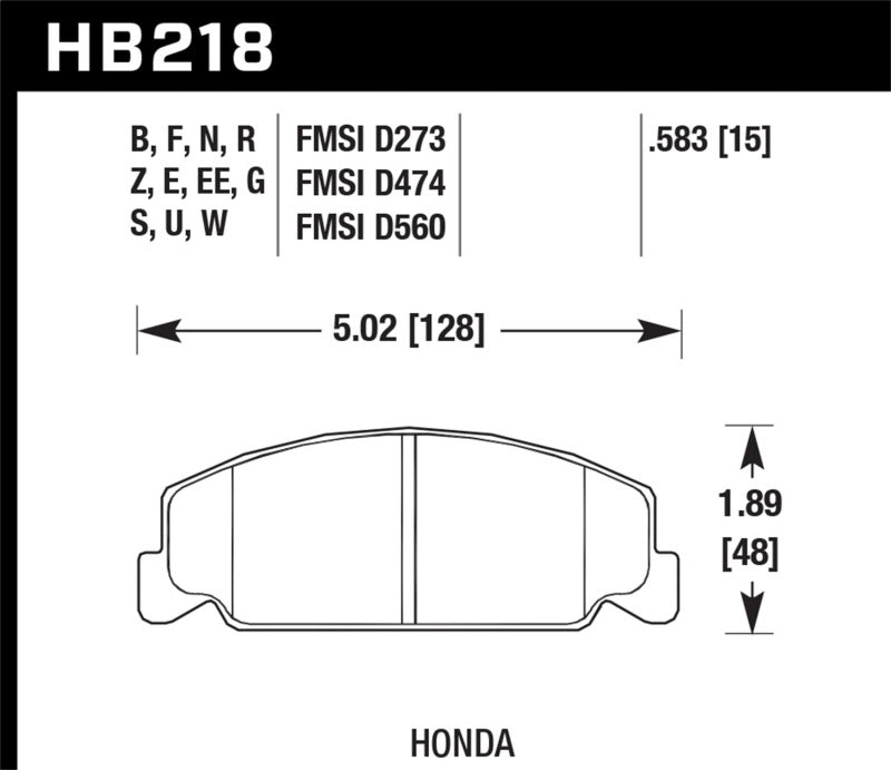 Hawk 84-85 Honda Accord / 88-00 Civic / 88-91 CRX 15mm DTC-60 Front Race Brake Pads Brake Pads - Racing Hawk Performance