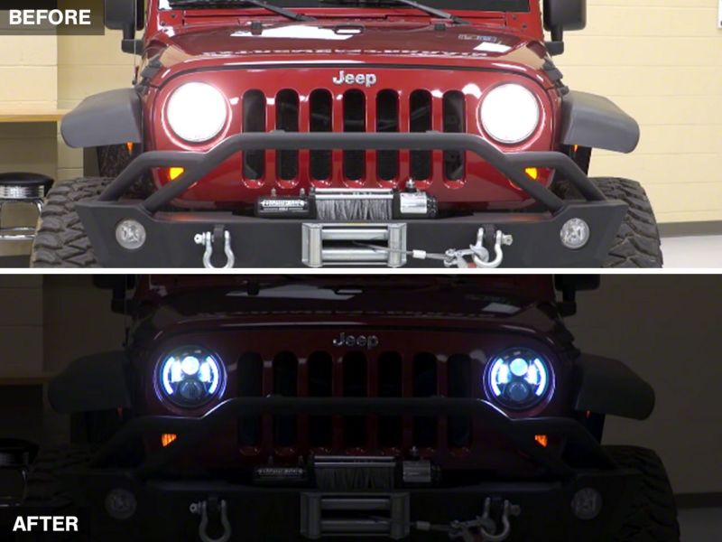 Raxiom 97-18 Jeep Wrangler TJ & JK 6-LED Headlights w/ Partial Halo- Blk Housing (Clear Lens) Headlights Raxiom