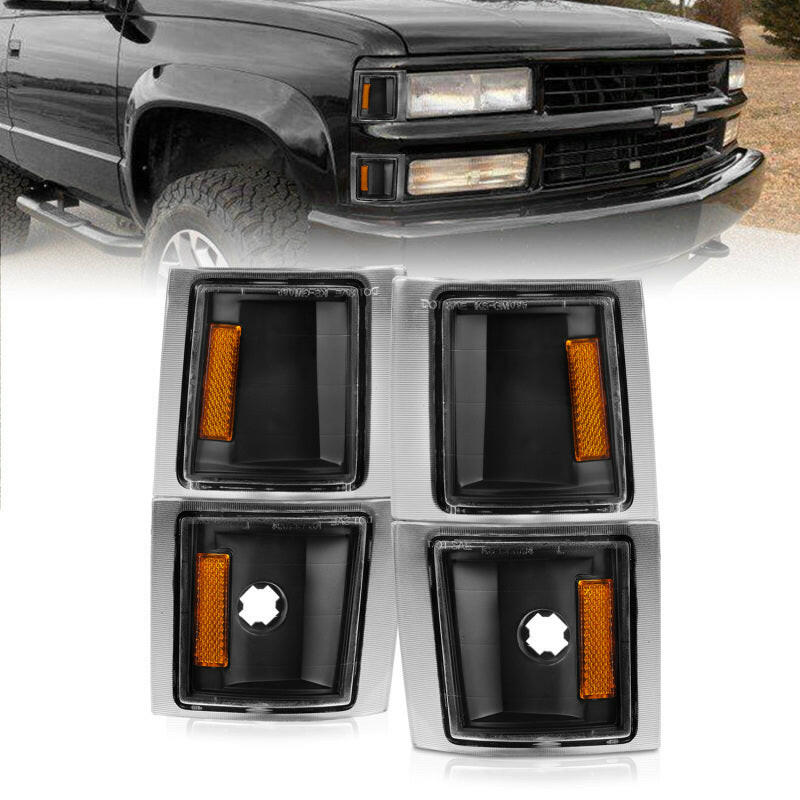 ANZO 1994-1998 Chevrolet Blazer Corner Lights Black Housing Clear Lens w/ Amber Reflector Lights Corner ANZO
