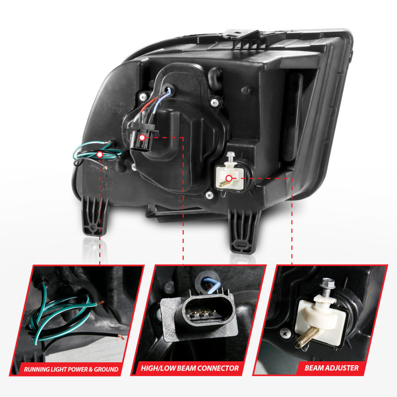 ANZO 05-09 Ford Mustang (w/Factory Halogen HL Only) Projector Headlights w/Light Bar Chrome Housing Headlights ANZO