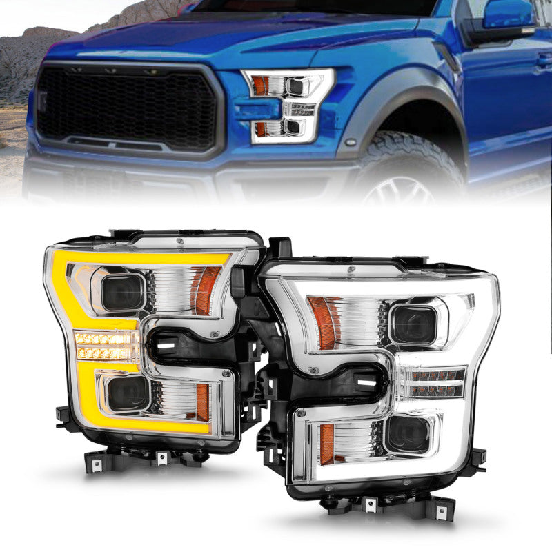 ANZO 15-17 Ford F-150 LED Projector Headlights - w/ Light Bar Switchback Chrome Housing Headlights ANZO