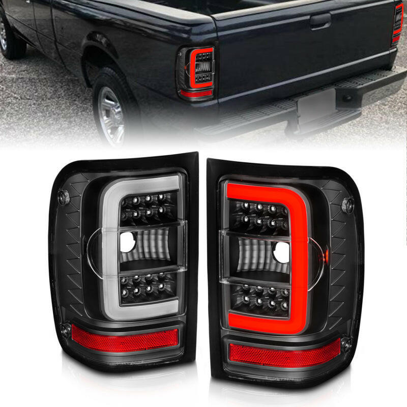 ANZO 2001-2011 Ford Ranger LED Tail Lights w/ Light Bar Black Housing Clear Lens Tail Lights ANZO