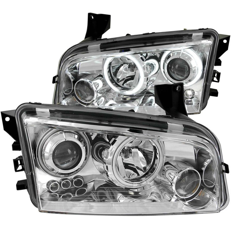 ANZO 2006-2010 Dodge Charger Projector Headlights w/ Halo Chrome (CCFL) Headlights ANZO