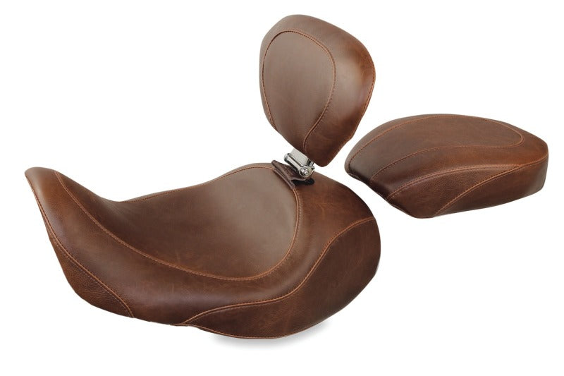 Mustang 06-17 Harley Dyna Wide Tripper Forward Passenger Seat - Distressed Brown Passenger Motorcycle Seats Mustang Motorcycle