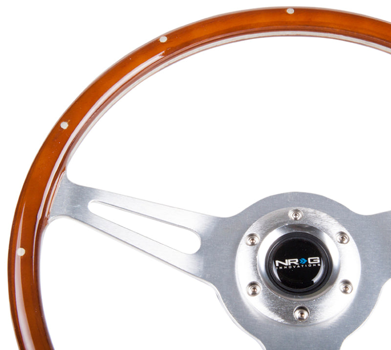 NRG Classic Wood Grain Steering Wheel (365mm) Wood w/Metal Accents & Polished Alum. 3-Spoke Center Steering Wheels NRG