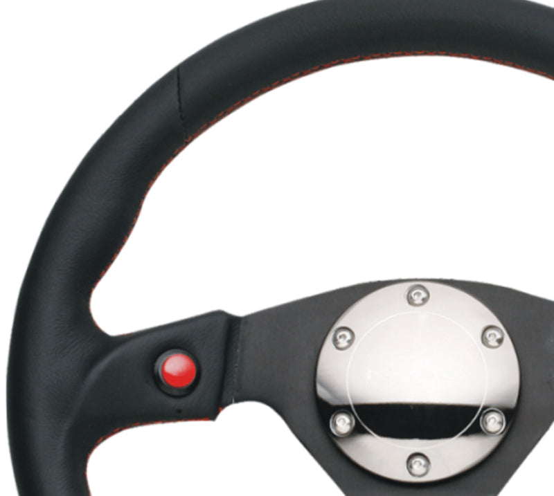NRG Reinforced Steering Wheel (320mm) Blk Leather w/Dual Buttons Steering Wheels NRG