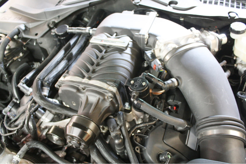 J&L 11-17 Ford Mustang GT (w/Roush/VMP Supercharger) Driver Side Oil Separator 3.0 - Black Anodized Oil Separators J&L