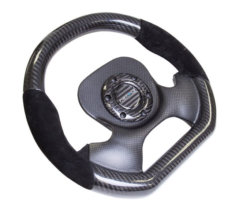 NRG Carbon Fiber Steering Wheel (320mm) CF Center Plate & Two-Tone Carbon w/Suede Trim Handles Steering Wheels NRG