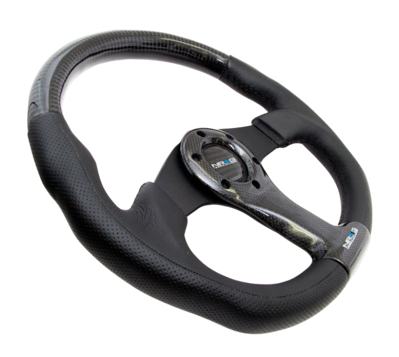 NRG Carbon Fiber Steering Wheel (350mm) Oval Shape Black w/Leather Trim Steering Wheels NRG