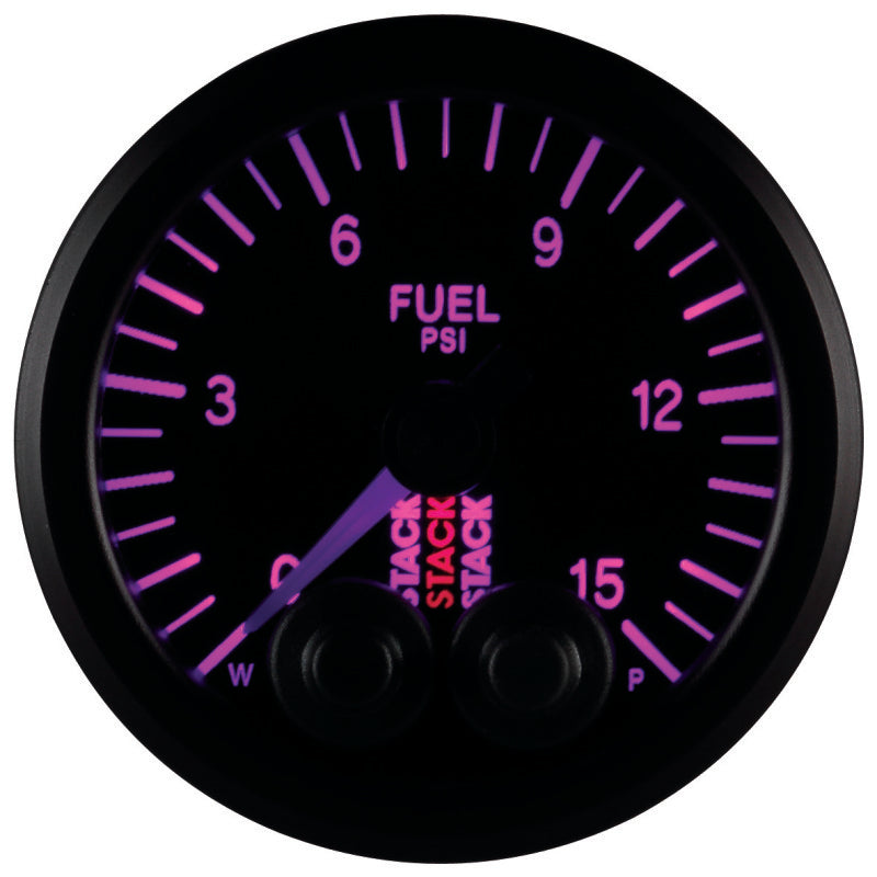 Autometer Stack 52mm 0-15 PSI 1/8in NPTF Male Pro-Control Fuel Pressure Gauge - Black Gauges AutoMeter
