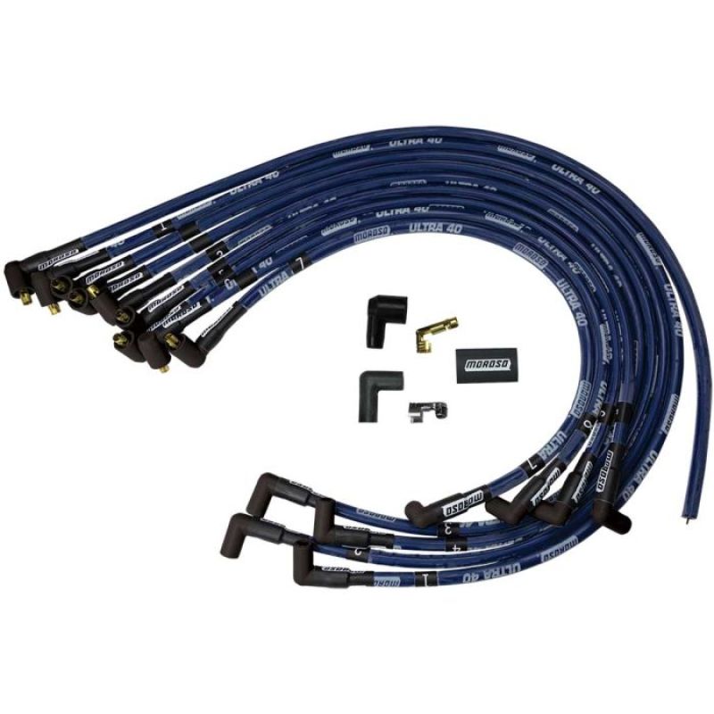 Moroso Chevrolet Small Block Ignition Wire Set - Ultra 40 - Sleeved - Non-HEI - 90 Degree - Blue Spark Plug Wire Sets Moroso