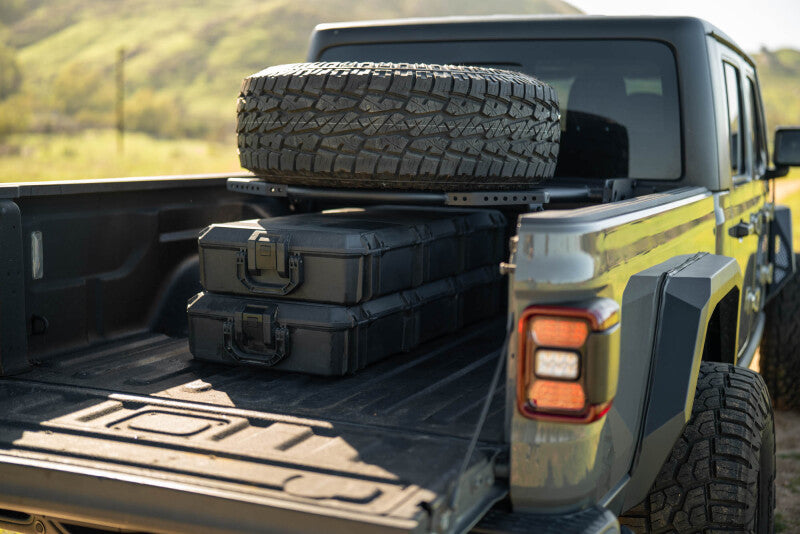 DV8 Offroad 2020+ Jeep Gladiator JT Adjustable In-Bed Tire Carrier Chase Racks DV8 Offroad
