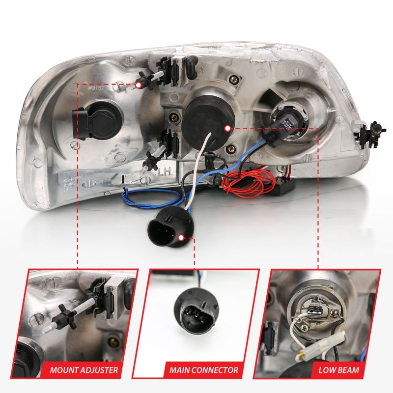 ANZO 1997.5-2003 Ford F-150 Projector Headlights w/ Halo and LED Chrome 1pc Headlights ANZO