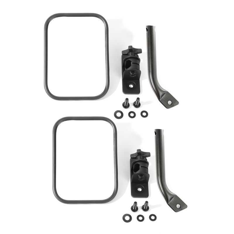 Rugged Ridge 97-18 Jeep Wrangler Textured Black Rectangular Stubby Trail Mirror Kit Exterior Trim Rugged Ridge