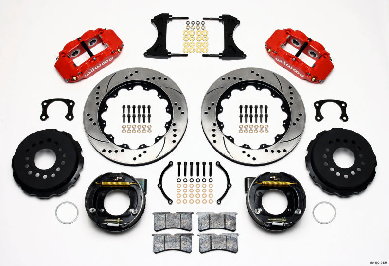 Wilwood Narrow Superlite 4R Rear P-Brk Kit 14.00in Drill Red New Big Ford 2.50in Offset Big Brake Kits Wilwood