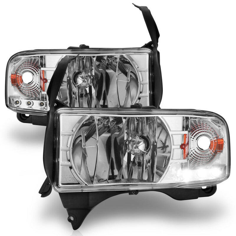 ANZO 1994-2001 Dodge Ram Crystal Headlights Chrome w/ LED Headlights ANZO