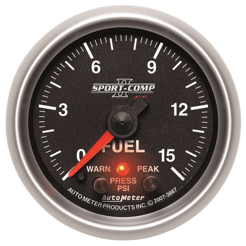 Autometer Sport-Comp II 2-1/16in 0-15 PSI Fuel Pressure Gauge Gauges AutoMeter