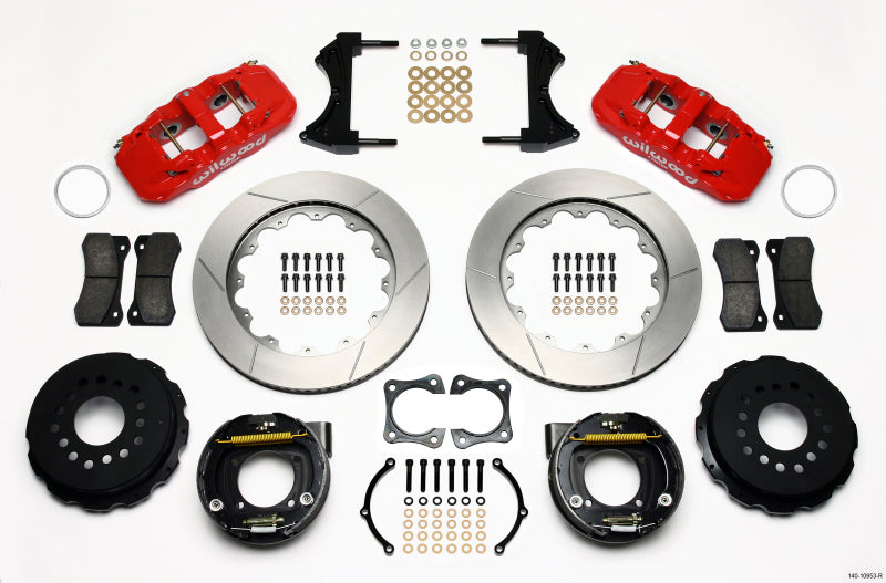 Wilwood AERO4 Rear P-Brake Kit 14.00in Red 58-64 Olds/Pontiac Ends 2.81in Offset Big Brake Kits Wilwood