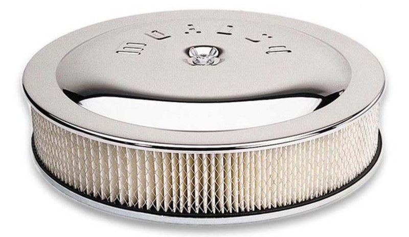 Moroso Racing Air Cleaner - 14in x 5in Filter - Flat Bottom - Steel - Chrome Plated - 4500 Fuel Filters Moroso