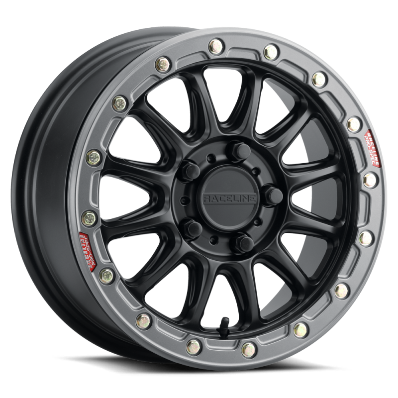 Raceline A14GR Alpha 15x7in/5x114.3 BP/25mm Offset/68mm Bore - Gunmetal & Red Ring Beadlock Wheel Wheels - Cast Raceline