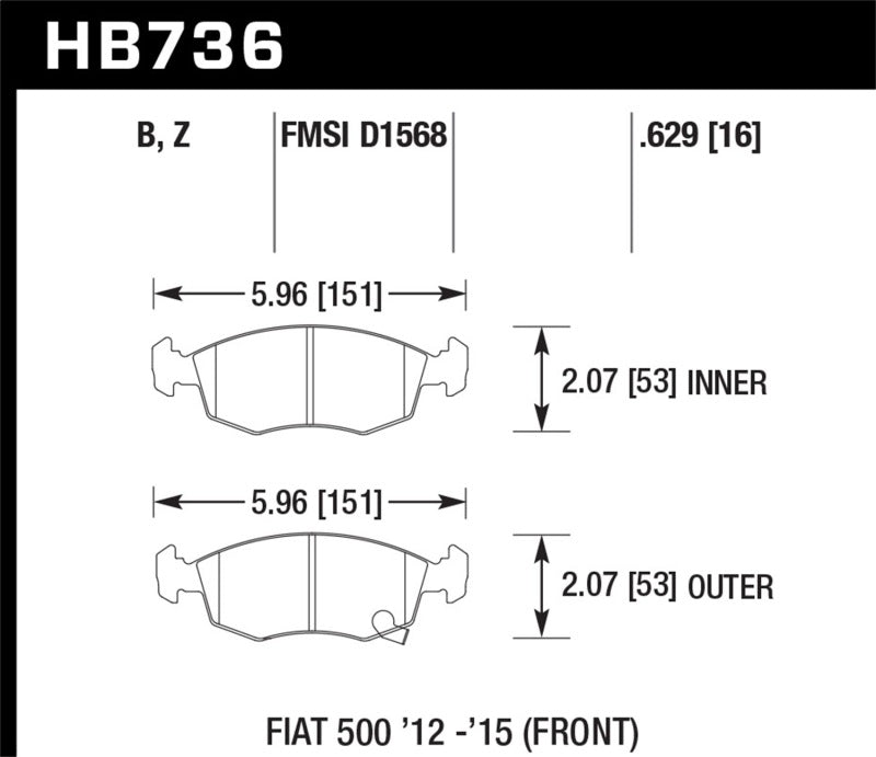 Hawk 12-16 Fiat 500 Performance Ceramic Street Front Brake Pads Brake Pads - Performance Hawk Performance