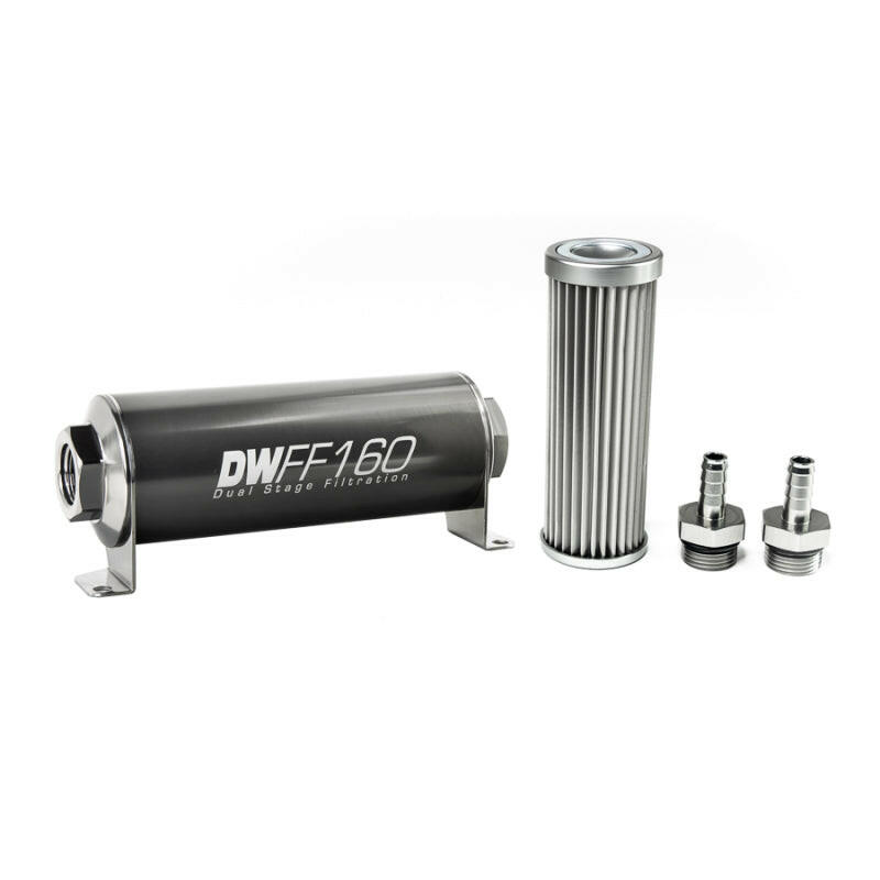 DeatschWerks Stainless Steel 3/8in 5 Micron Universal Inline Fuel Filter Housing Kit (160mm) Fuel Filters DeatschWerks