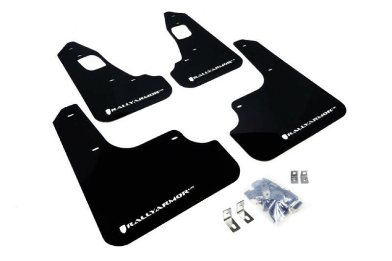 Rally Armor 08-17 Mitsubishi EVO X Black UR Mud Flap w/ White Logo Mud Flaps Rally Armor
