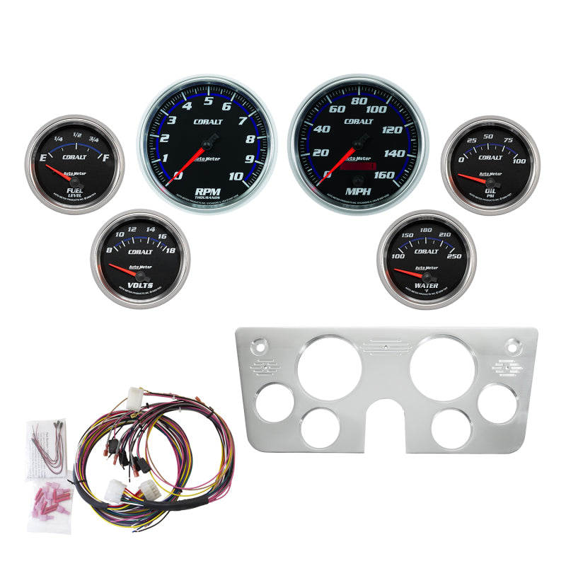 Autometer 67-72 GM Truck Billet Dash Panel - Tach/MPH Speedo/Oil Press/Water Temp/Volt - Cobalt Gauge Pod Components AutoMeter
