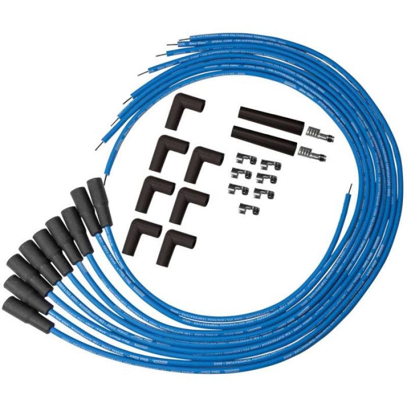 Moroso Universal Ignition Wire Set - Blue Max - Spiral Core - Unsleeved - 90 Degree - Blue Spark Plug Wire Sets Moroso