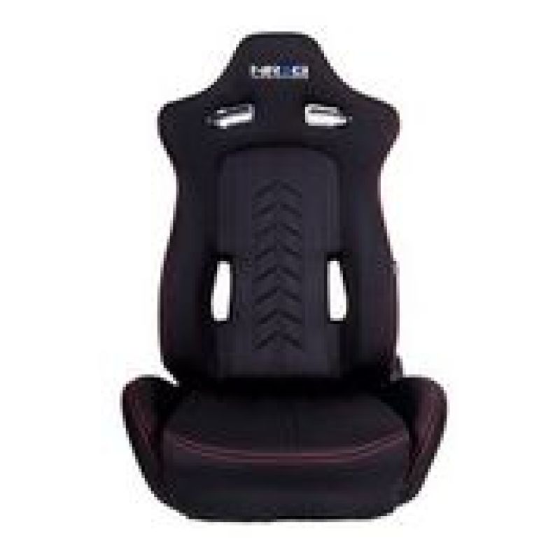 NRG Sport Seats (Pair) Cloth w/NRG Logo & NRG Arrow Cushion Imprint - Black w/Red Stitch Reclineable Seats NRG
