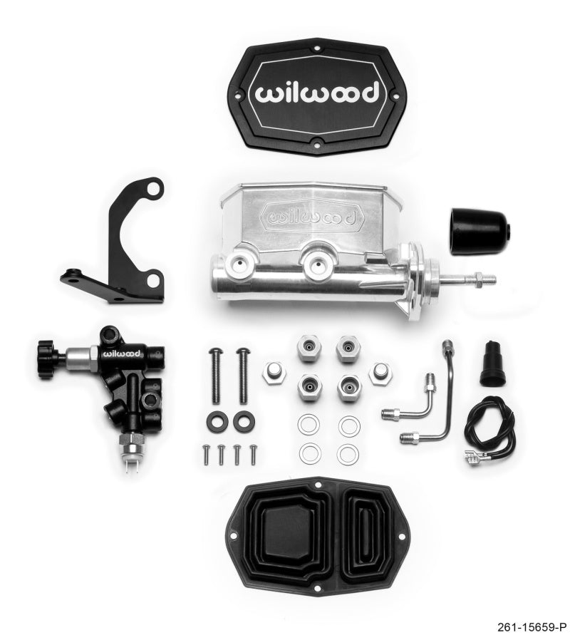 Wilwood Compact Tandem M/C - 7/8in Bore w/RH Bracket and Valve (Pushrod) - Ball Burnished Brake Master Cylinder Wilwood