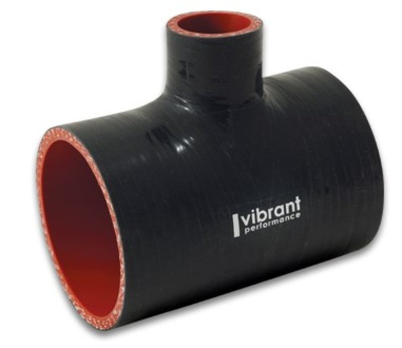 Vibrant 4 Ply Reinforced Silicone T Adapter - 2in Outlet ID x 4in OAL x 1in Branch ID (BLACK) Silicone Couplers & Hoses Vibrant