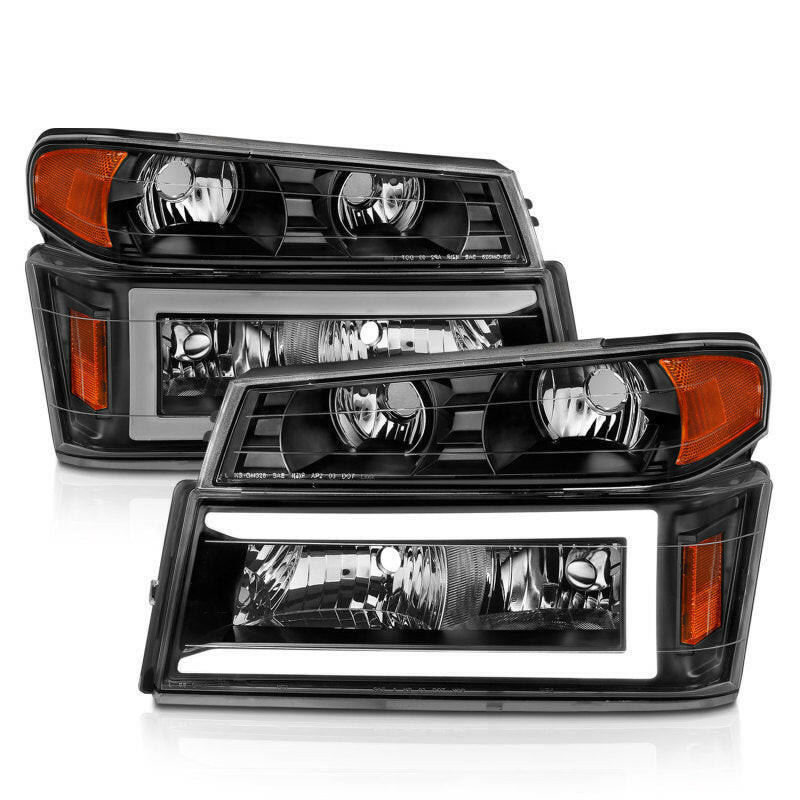 ANZO 04-12 GM Colorado/Canyon/I-Series Crystal Headlights - w/ Light Bar Black Housing 4pcs Headlights ANZO