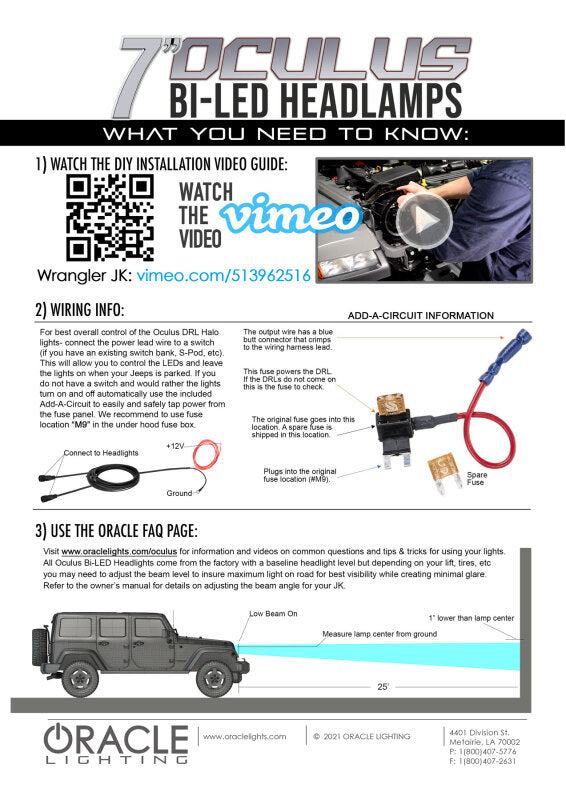 Oracle Oculus 7in Bi-LED Projector Headlights for Jeep Wrangler JK - 6000K Headlights ORACLE Lighting