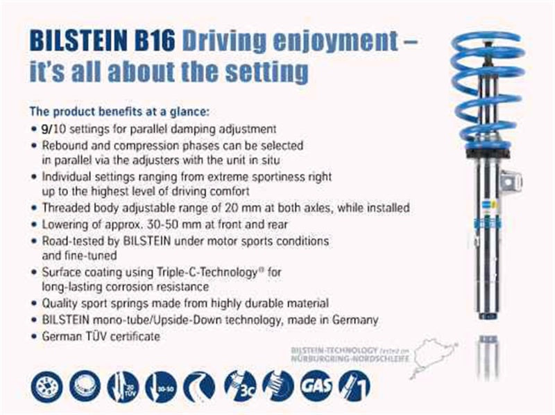 Bilstein B16 13-16 BMW 320i / 328i / 335i xDrive Front and Rear Performance Suspension System Coilovers Bilstein
