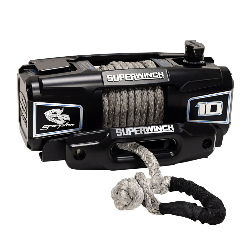 Superwinch 10000 LBS 12V DC 3/8in x 54ft Synthetic Rope Scorpion 10000SR Winch - Black Powdercoat Winches Superwinch