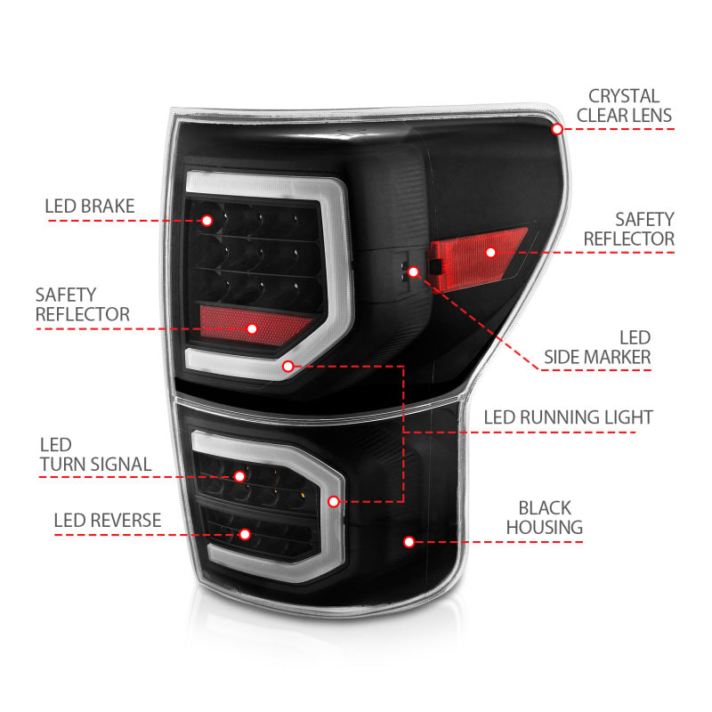 ANZO 2007-2013 Toyota Tundra LED Taillights Plank Style Black w/Clear Lens Tail Lights ANZO